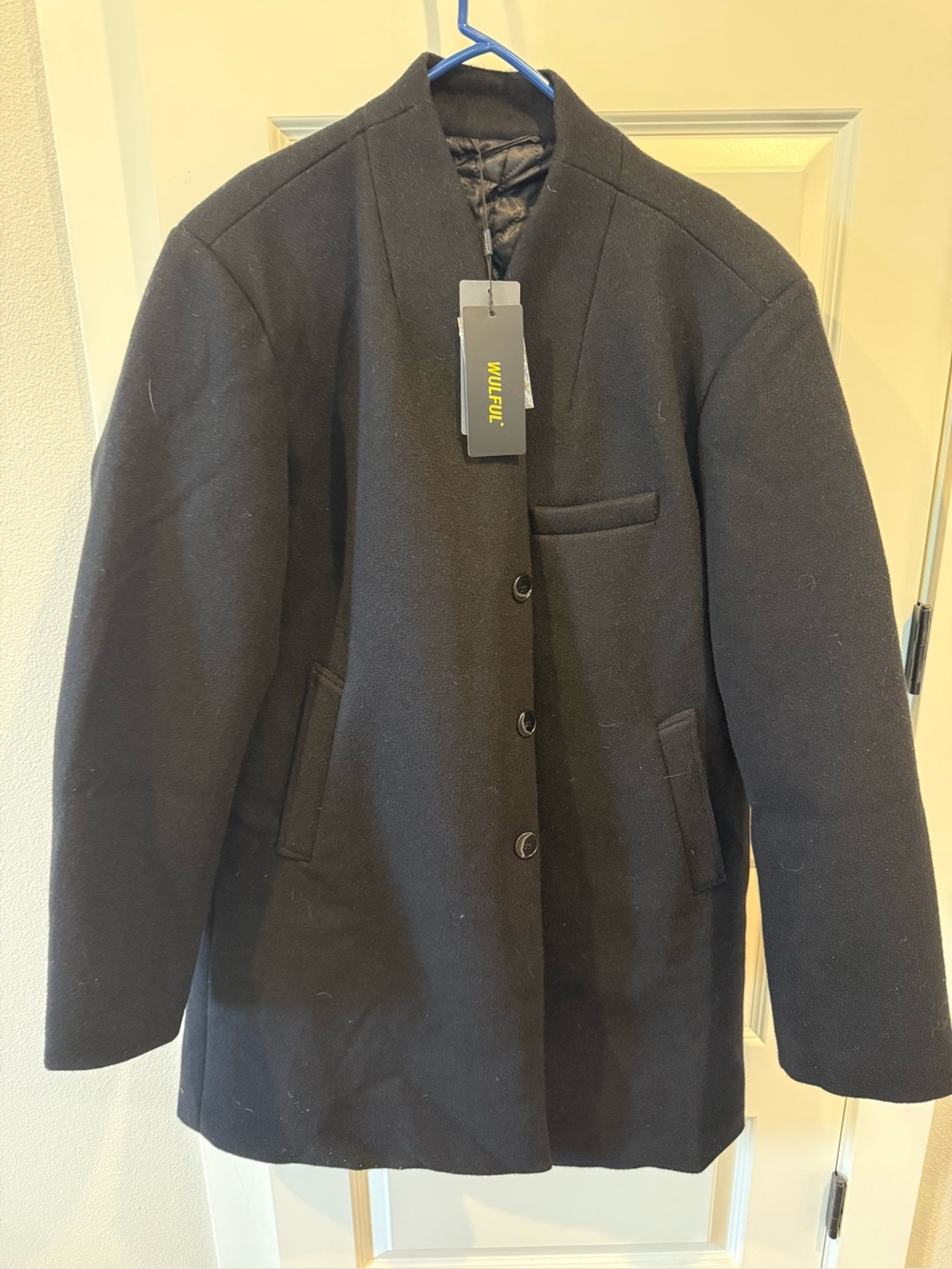 Men's Black Pea Coat - Classic Button Front